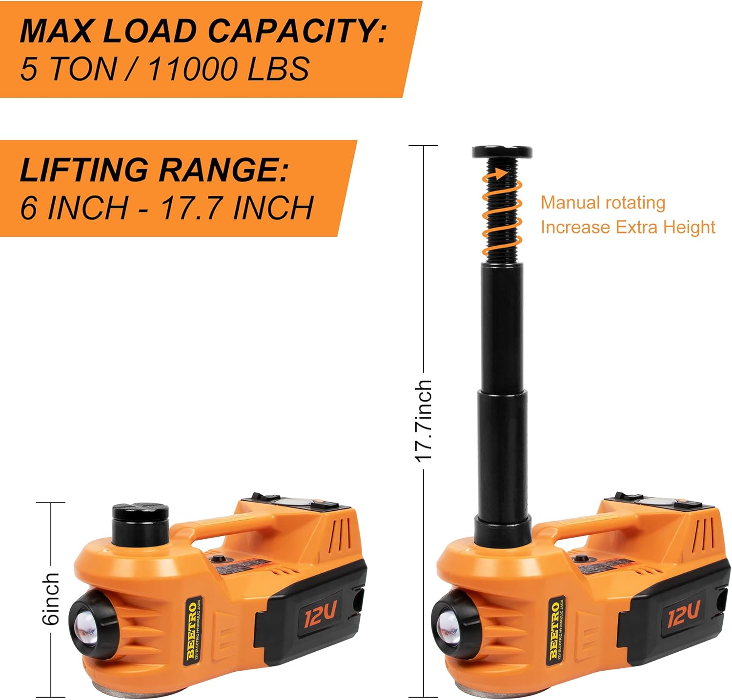 BEETRO 3 in 1 Electric Hydraulic Car Jack with Tire Inflator, 5T, 12V Y12741