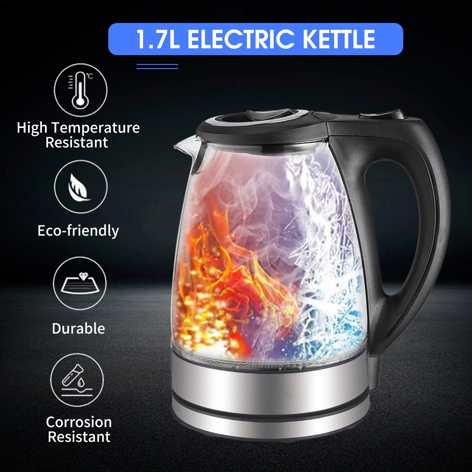 1.7L Electric Kettle 1500W Glass with Auto Shut-Off L330