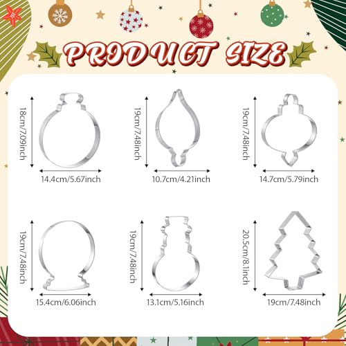 6 Pcs Large Christmas Cookie Cutters Stainless Steel Baking Molds M8080