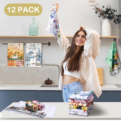 12 Pcs Seasonal Kitchen Towels Set Gnome Style Bright Color K6356