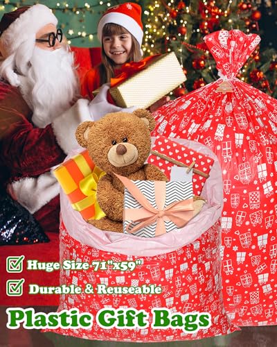 Christmas Gift Bags Assorted Sizes, 22pcs Drawstring Reusable Plastic D786