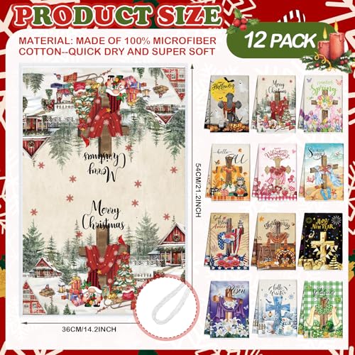 12 Pcs Seasonal Kitchen Towels Set Gnome Style Bright Color K6356