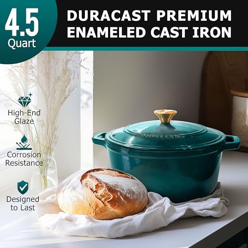 Mueller 6qt Enameled Cast Iron Dutch Oven with Lid, Oven-Safe to 500°F, White N219