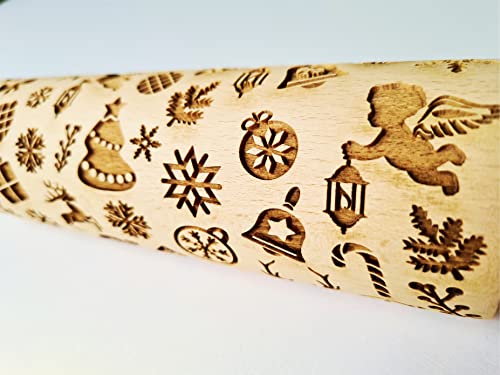 Embossing Rolling Pin with Christmas Symbols for Gingerbread Cookies W48955