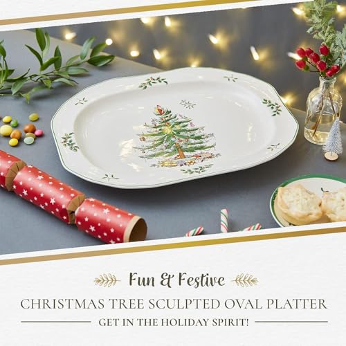 Spode Christmas Tree Sculpted Octagonal Platter, 14-Inch Holiday Serving Dishwasher & Microwave Safe Q207241