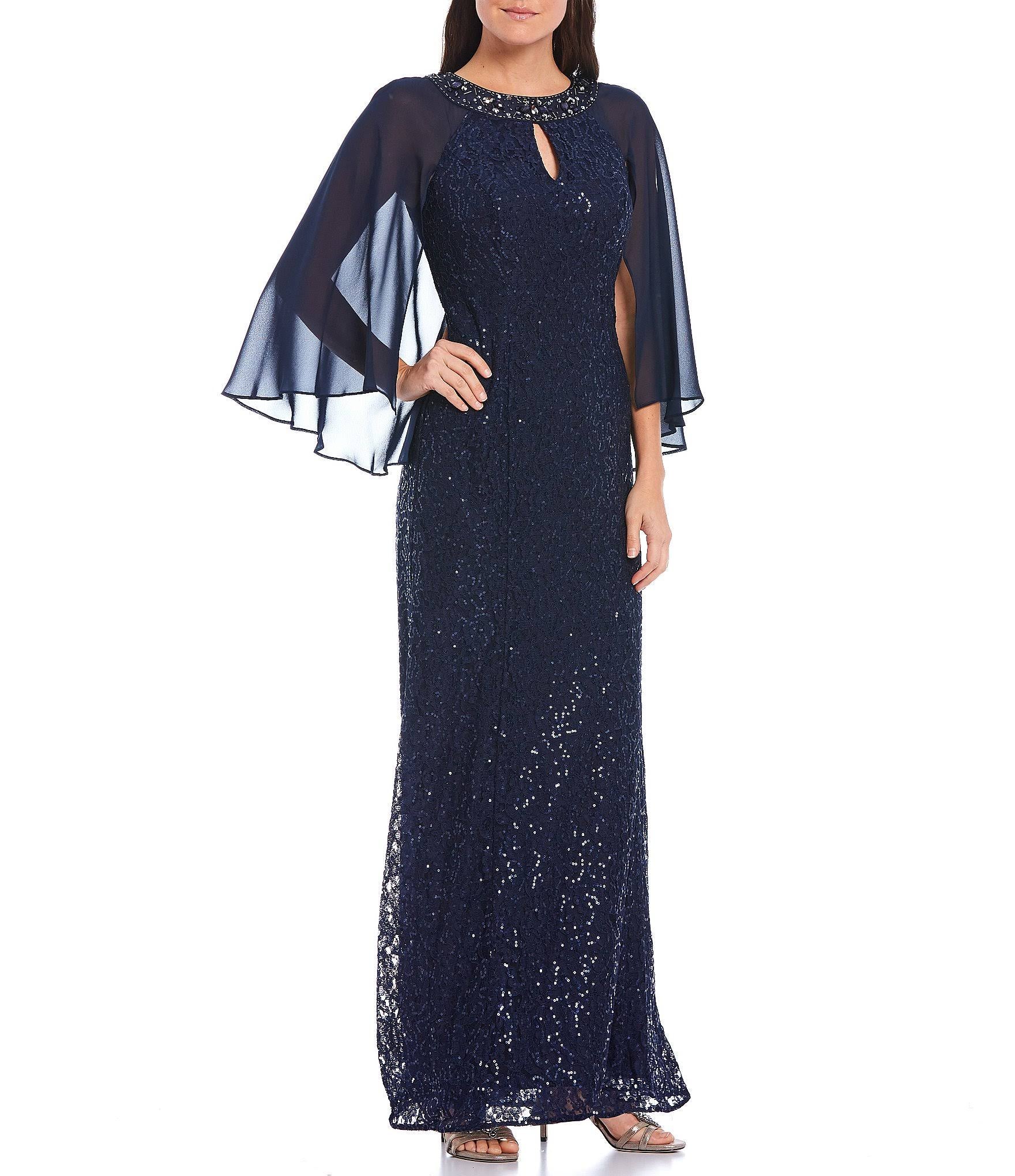 Ignite Evenings Sequin Lace Chiffon Capelet Gown - 10