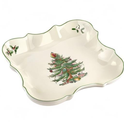 Spode Christmas Tree Sculpted Octagonal Platter, 14-Inch Holiday Serving Dishwasher & Microwave Safe Q207241