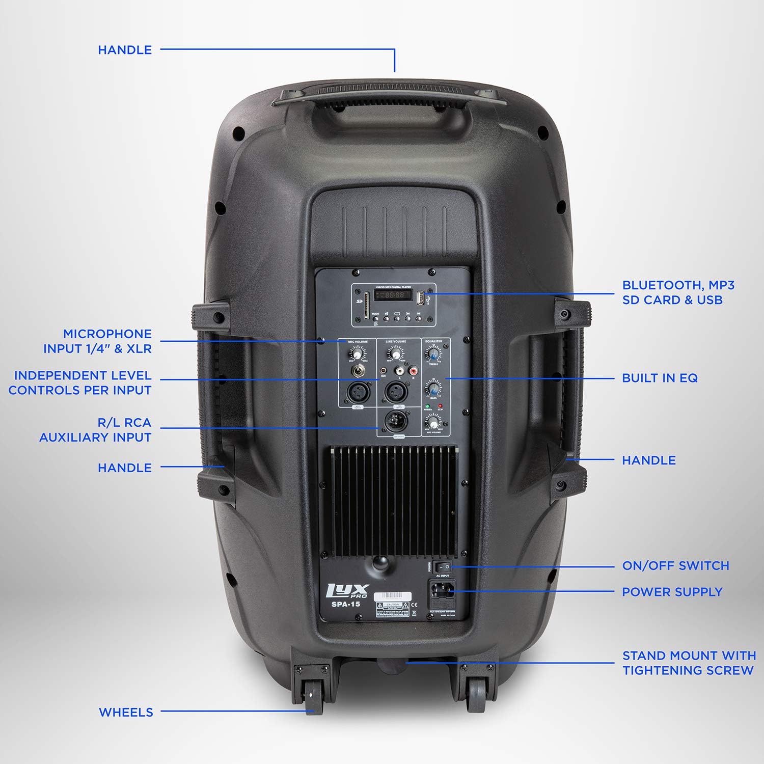 LyxPro SPA15 15 Portable PA Speaker System with Tripod Stand B731014