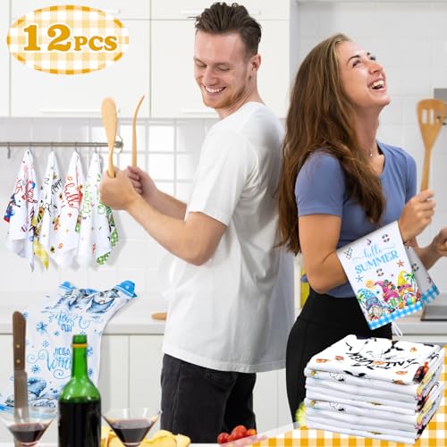 12 Pcs Seasonal Kitchen Towels Set Gnome Style Bright Color K6356