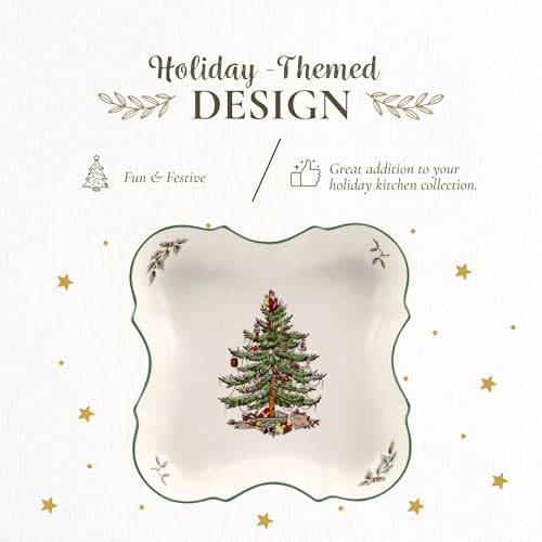 Spode Christmas Tree Sculpted Octagonal Platter, 14-Inch Holiday Serving Dishwasher & Microwave Safe Q207241
