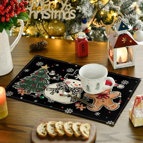 Artoid Mode Snowman Gingerbread Christmas Placemats Set of 4, 12x18 Inch K785