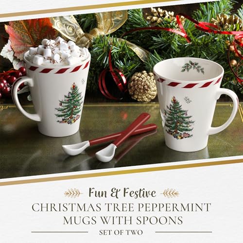 Spode Christmas Tree Peppermint 14oz Mug & Spoon Set (4-Piece) L371800
