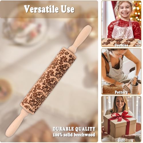 Floral Vine Embossed Wooden Rolling Pin for Baking M158973