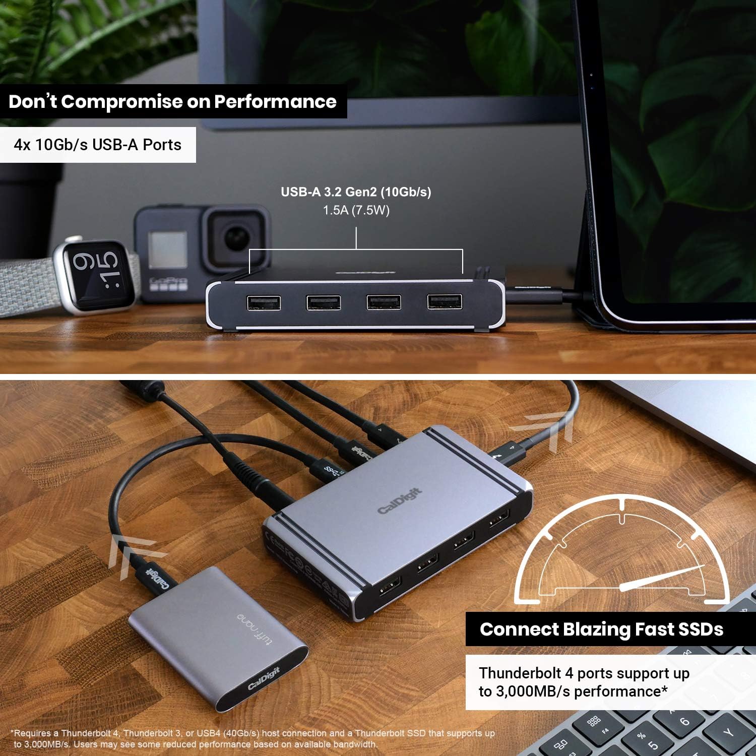 CalDigit Thunderbolt 4 Element Hub - 4X Thunderbolt 4/USB4, 4X USB 3.2 Gen2, 60W Charging N41354