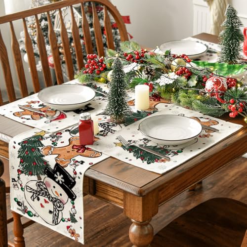 Artoid Mode Snowman Gingerbread Christmas Placemats Set of 4, 12x18 Inch K785