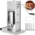 Vevor Manual Sausage Stuffer Maker 3L Capacity Two Speed Vertical Meat Filler Stainless Steel with 5 Stuffing Nozzles, Commercia