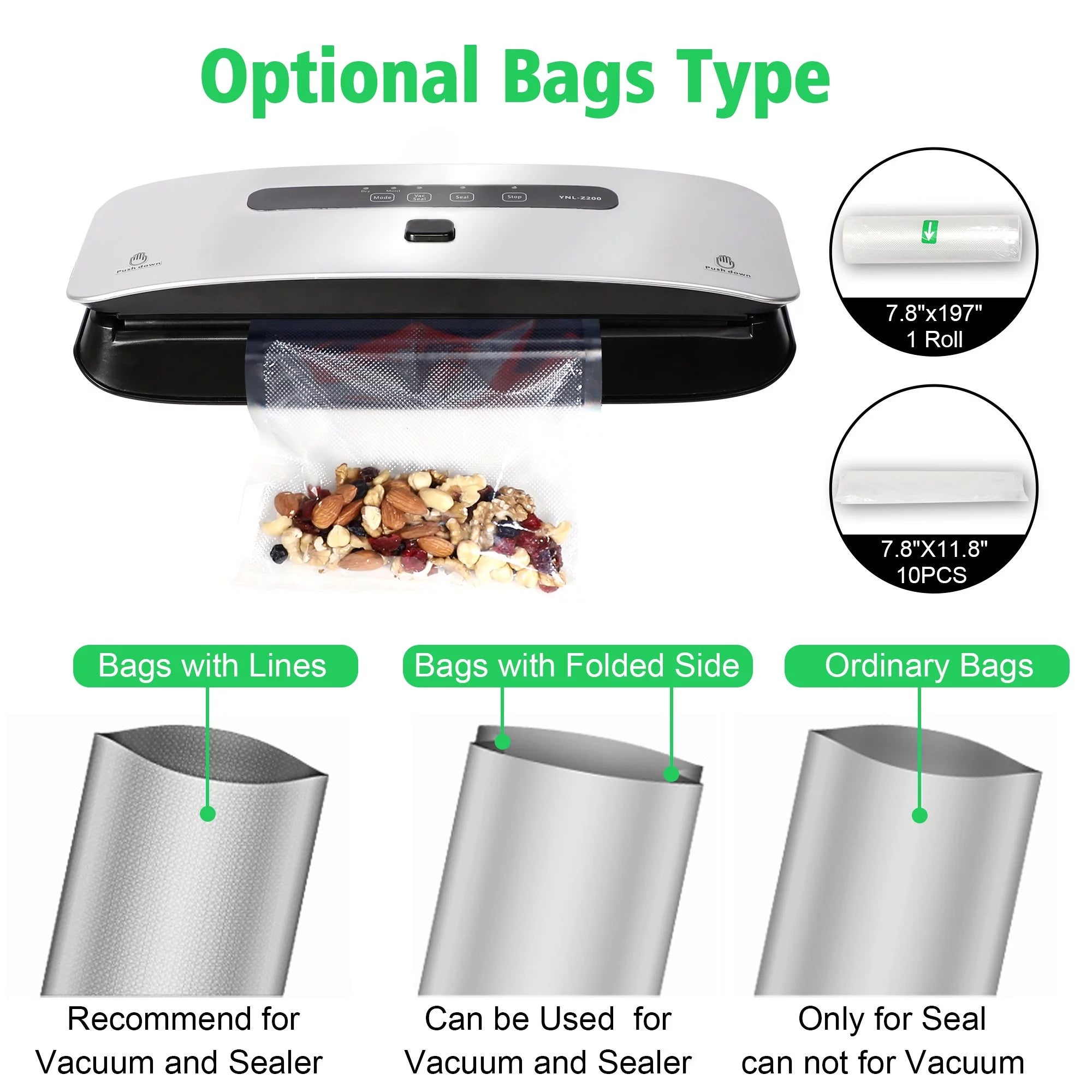 Food Vacuum Sealer Machine with Dry and Moist Modes, Starter Kit with Bags and Roll G171214