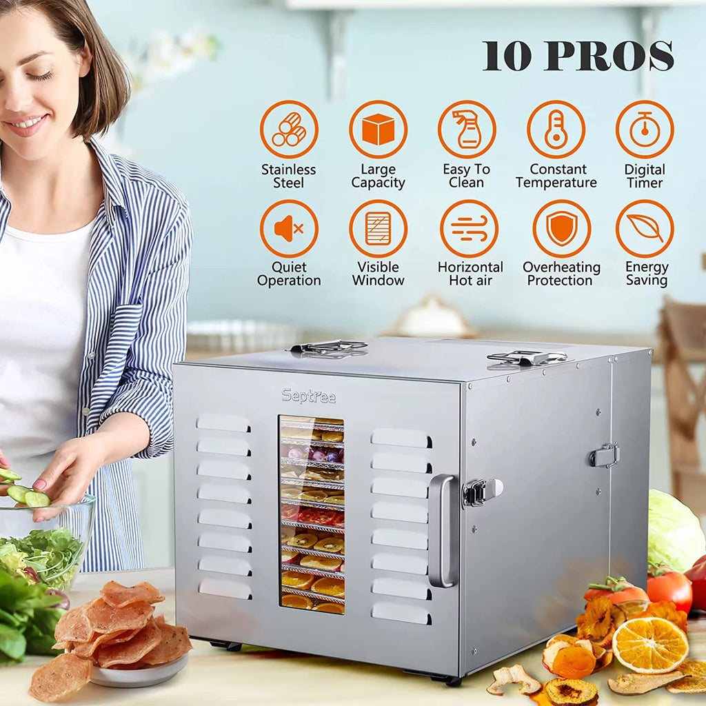 Septree Food Dehydrator 10 Trays Stainless Steel 1000W Z935820