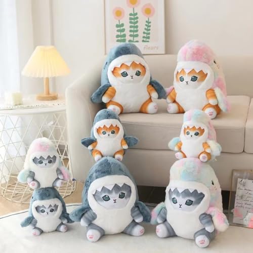 8'' Shark Cat Plush Toy Stuffed Animal Doll Grey Blue Gold N7855