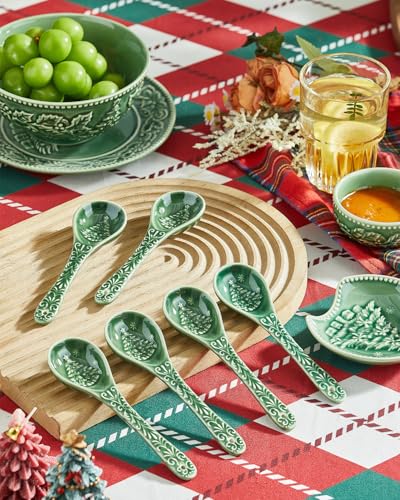 Christmas Tree Ceramic Spoons, Set of 6, Espresso & Dessert T96458