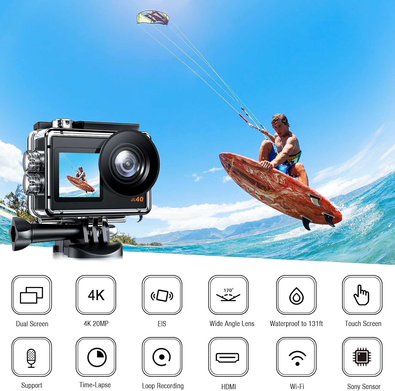 Action Camera 4K 20MP Waterproof with WiFi Remote Control I642