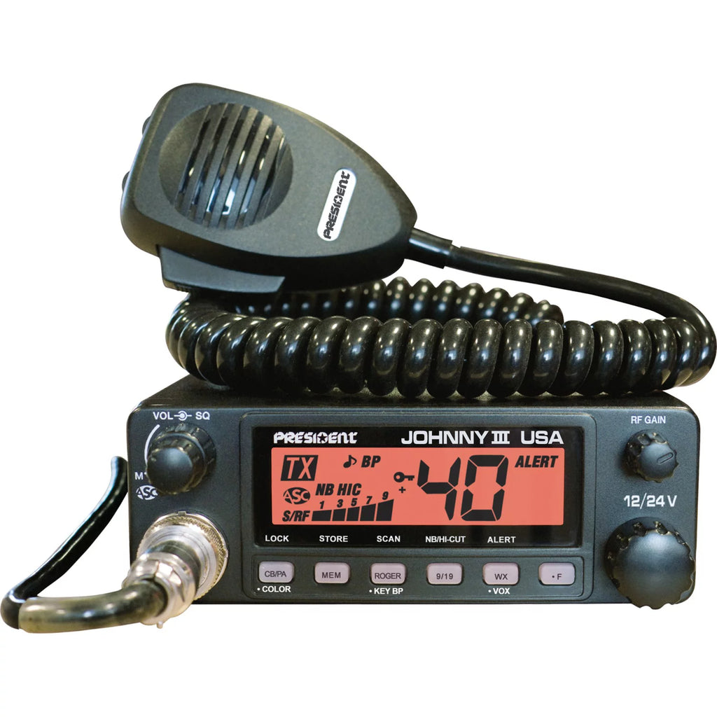 Group President Electronics TXUS653 Johnny III USA 12/24v CB Radio & Tram 1198 Antenna L603