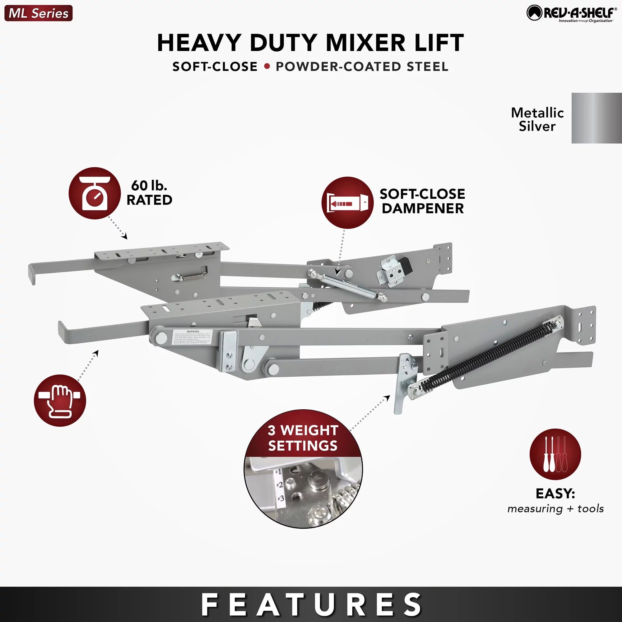Rev-A-Shelf Mixer Lift System for Base Cabinet, RAS-ML-HDSC J45292