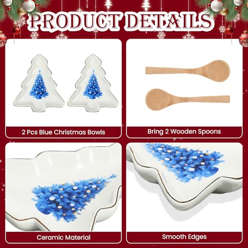 2 Pcs Ceramic Christmas Serving Platters with Wooden Spoon F941