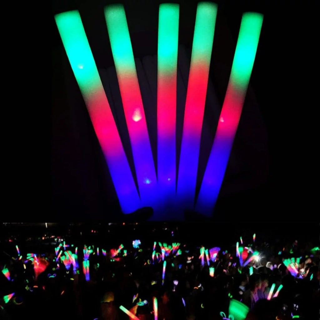 WSYW 100 PCS LED Light up Foam Sticks 18 inch Party Flashing Glow Stick 3 Modes Flashing Multi-Color