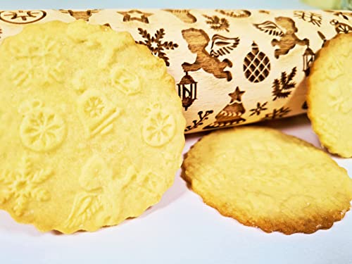 Embossing Rolling Pin with Christmas Symbols for Gingerbread Cookies W48955