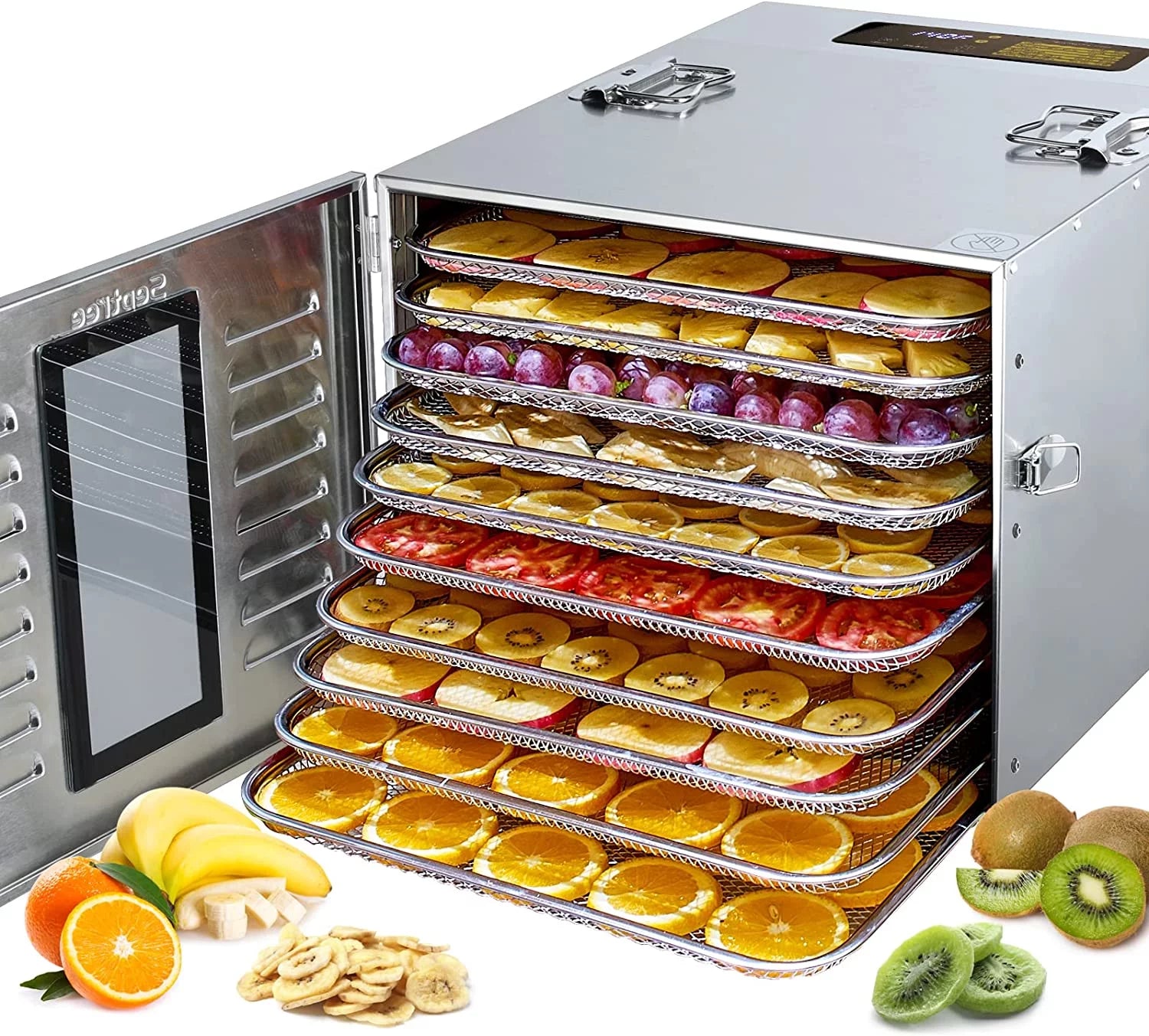 durable Septree Food Dehydrator for Jerky  Meat  Fruit  Beef  Herbs  and Pet Food  10 Trays Stainless Steel Commercial Dryer Machine  1000W  Adjustable Timer  Digital Temperature Control