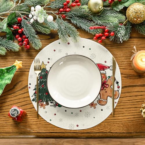 Artoid Mode Snowman Gingerbread Christmas Placemats Set of 4, 12x18 Inch K785