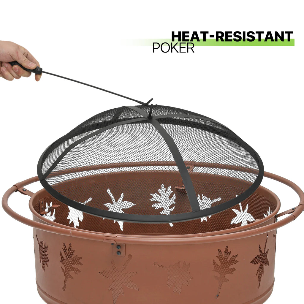Magshion 32" Round Outdoor Fire Pit Wood Burning Table Top Fire Bowl with Log Grate, Poker & Spark Screen U2381