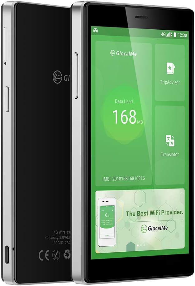 GlocalMe G4 Pro 4G LTE Mobile Hotspot Router, 5” Touch Screen LCD Display Worldwide WiFi Portable High Speed WiFi Hotspot with US 8GB & Global 1GB Data, SIMFREE, Pocket WiFi (Black)