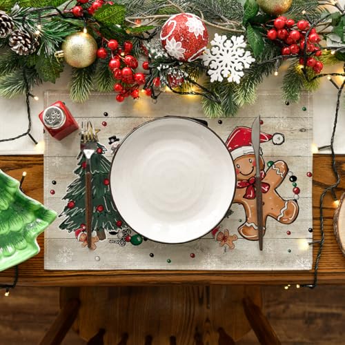 Artoid Mode Snowman Gingerbread Christmas Placemats Set of 4, 12x18 Inch K785