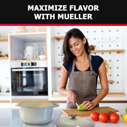 Mueller 6qt Enameled Cast Iron Dutch Oven with Lid, Oven-Safe to 500°F, White N219