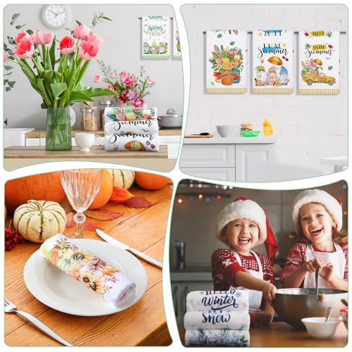12 Pcs Seasonal Kitchen Towels Set Gnome Style Bright Color K6356