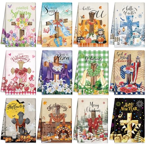 12 Pcs Seasonal Kitchen Towels Set Gnome Style Bright Color K6356