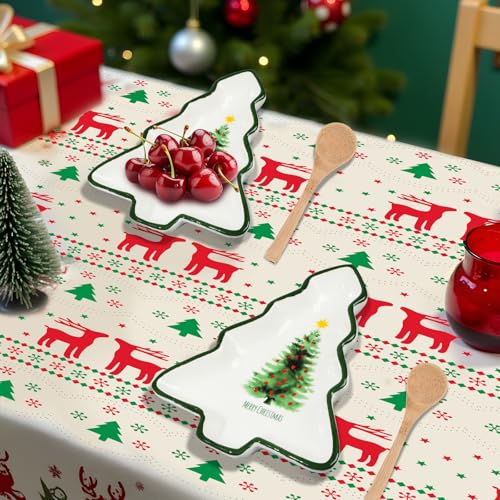 2 Pcs Ceramic Christmas Serving Platters with Wooden Spoon F941