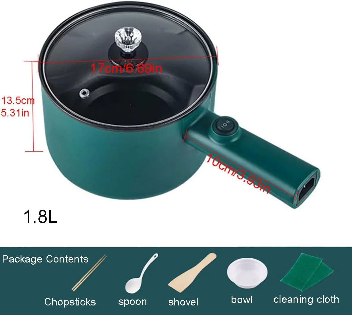 Electric Hot Pot 1.8L Non-Stick Casserole with Steamer, Green E6561