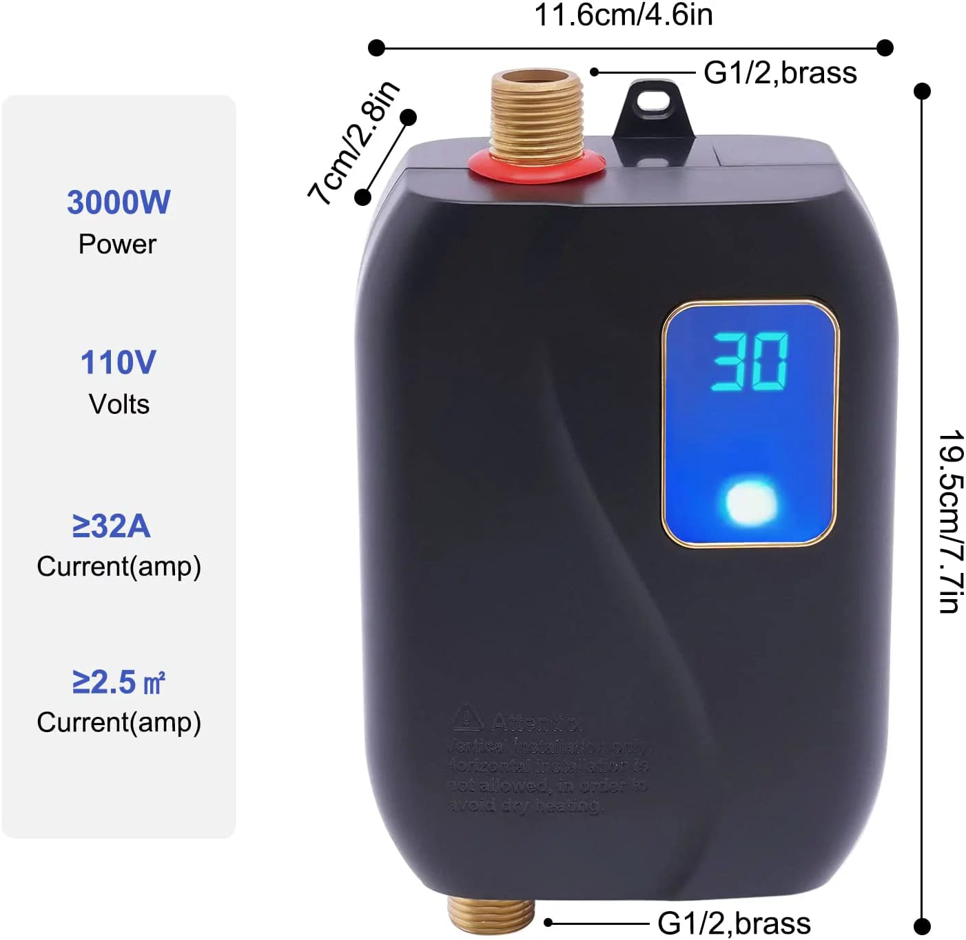 OUKANING Thermostatic Tankless Electric Water Heater 110V 3000W H581749