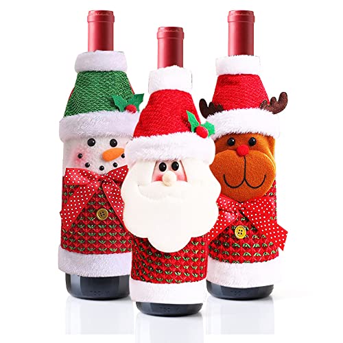 3 Pack Christmas Wine Bottle Bags - Sweater Covers with Santa, Reindeer, Bear & Snowman Designs I607
