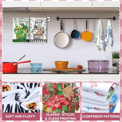 12 Pcs Seasonal Kitchen Towels Set Gnome Style Bright Color K6356