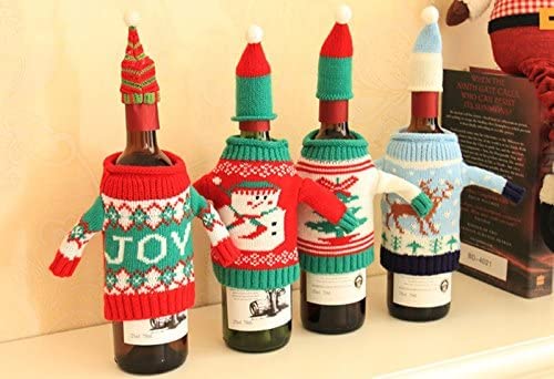 Gawertoy Christmas Wine Bottle Covers and Hats Kit, 4 Pack Ugly Sweater Patterns A3367