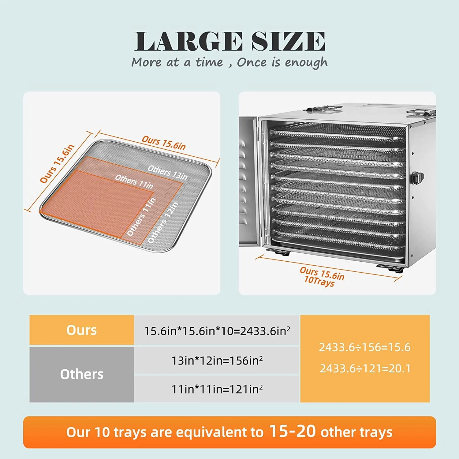 Septree Food Dehydrator 10 Trays Stainless Steel 1000W Z935820