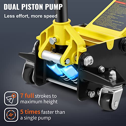 VEVOR 3 Ton Low Profile Aluminum Steel Racing Floor Jack with Dual Pistons Quick Lift Pump T8371