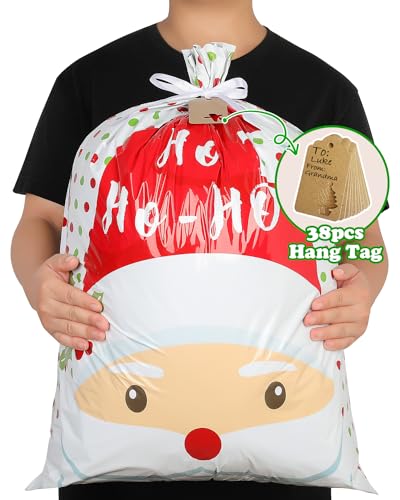 Christmas Gift Bags Assorted Sizes, 22pcs Drawstring Reusable Plastic D786