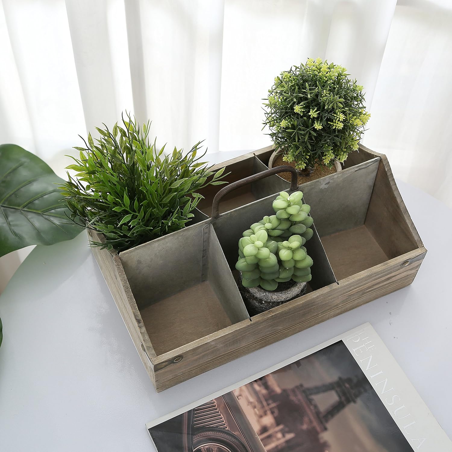 MyGift Vintage Wood Organizer Caddy with Metal Dividers, Pack of 2 C40934