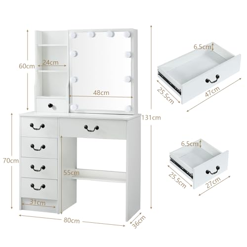 Vanity Desk with Mirror & Light, White (VAN-07) B735804