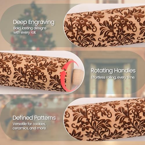 Floral Vine Embossed Wooden Rolling Pin for Baking M158973